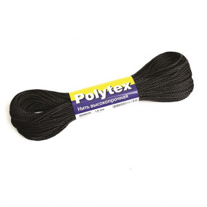 Нитки полиэфирные Polytex, моток, чёрные (15 м, 210 den/60 (2,0 мм), 90 кгс)